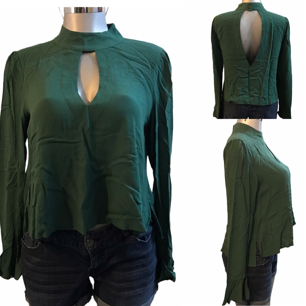 Bell Sleeve Fairy Blouse Top Mock Neck Lightweight Fairycore Keyhole Back Forest